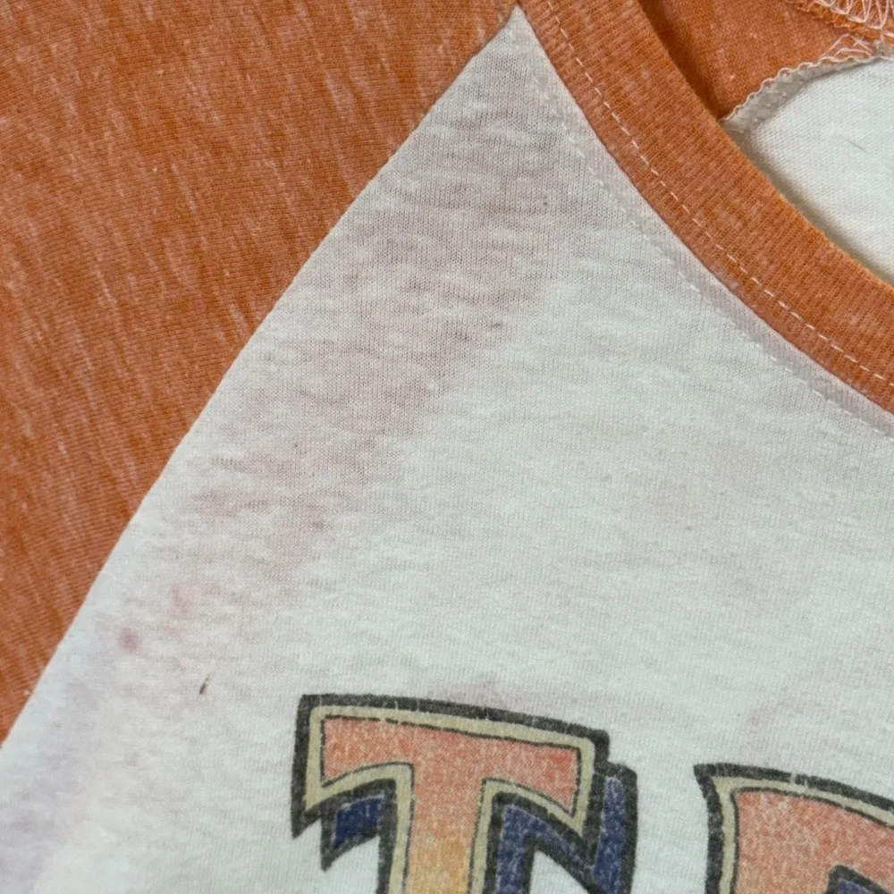 True Religion World Tour Orange and Tan Raglan Tee XXL